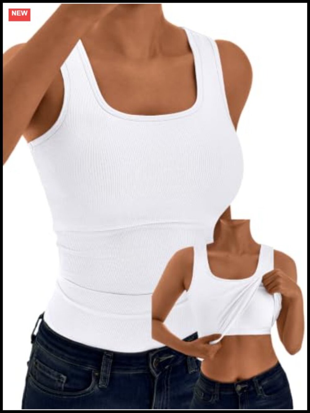 Women's Sleeveless Rib Knit Tank Top with Built-In Removable Bra Pads